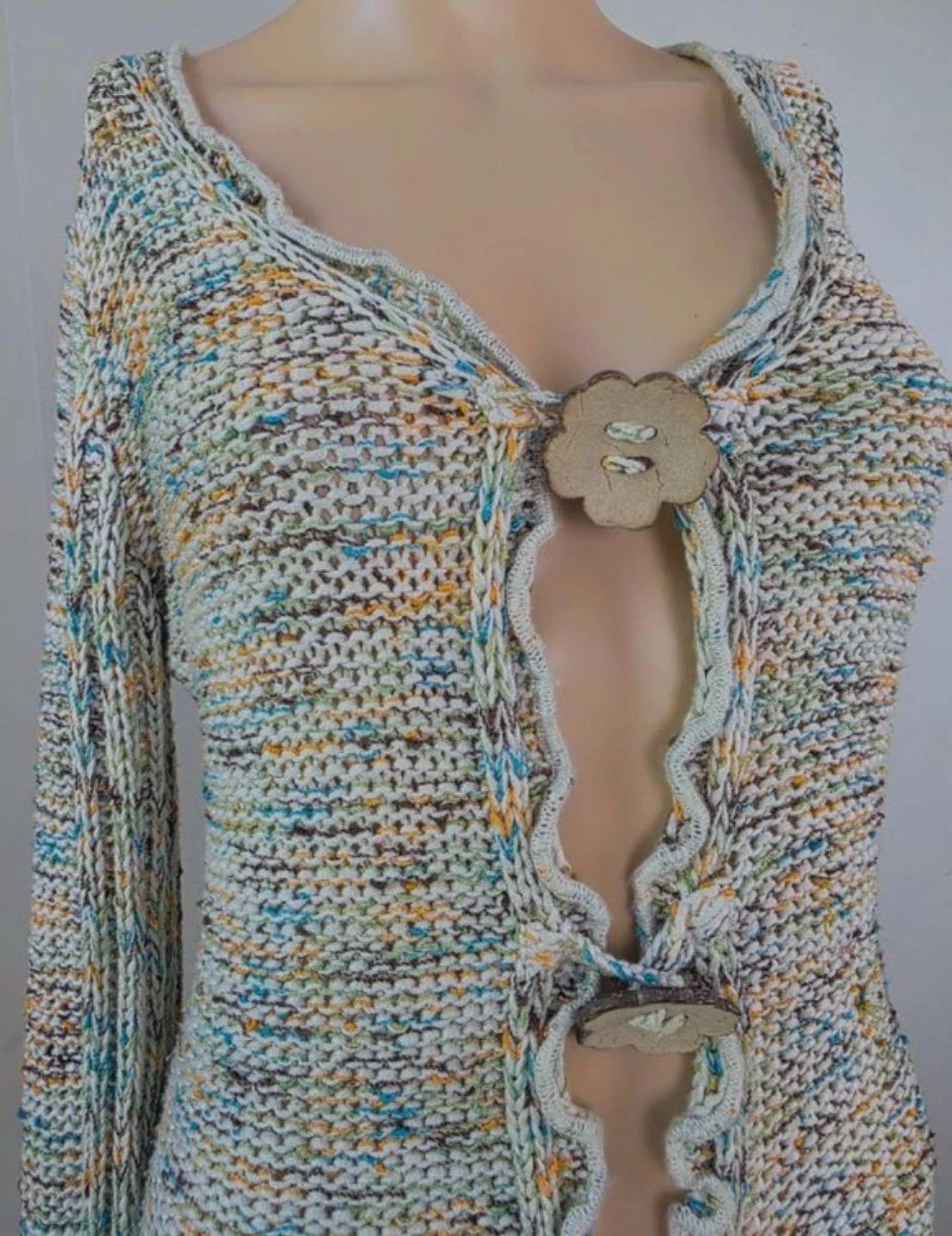 cardigan de malha multicolor assimétrica hippie cottagecore tamanho 38 – photo 4